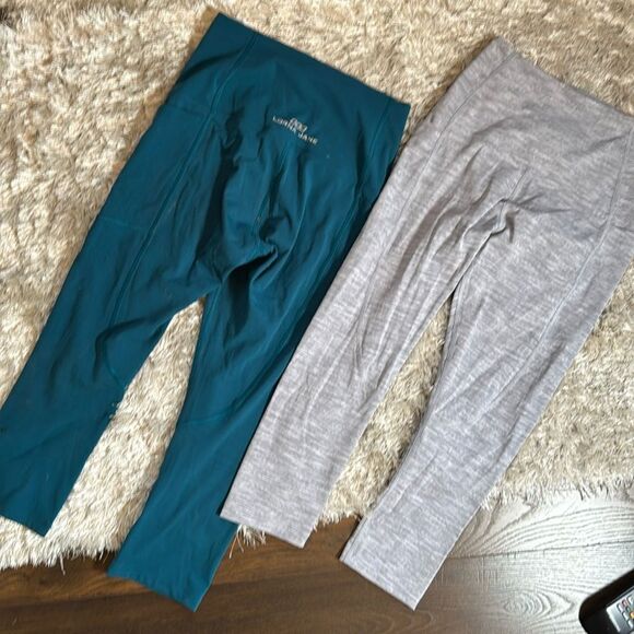 (2) EUC Lorna Jane Ankle Capri Leggings Small Aquamarine Green and Heather Gray - Picture 1 of 7